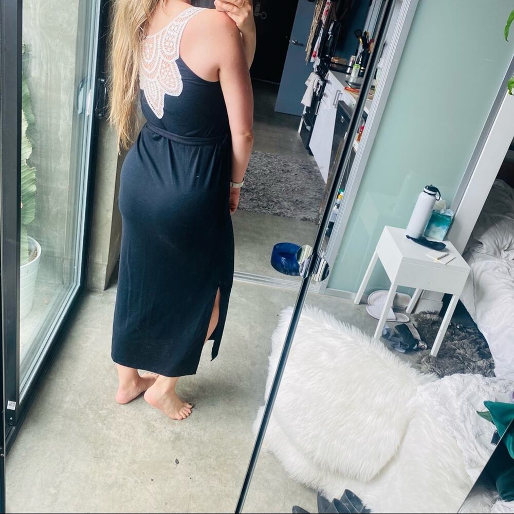 MERONA TARGET Black White Lace Back Tank Top Slit Column Tie Waist Maxi Dress S - Picture 8 of 11